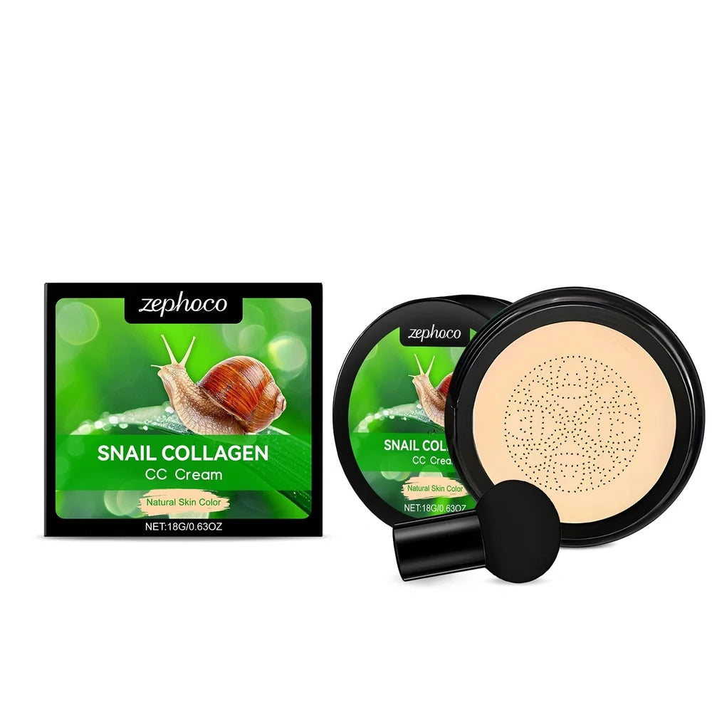 ZEPHOCO CC cream 18g tube with mushroom powder puff in ivory white and natural colour options