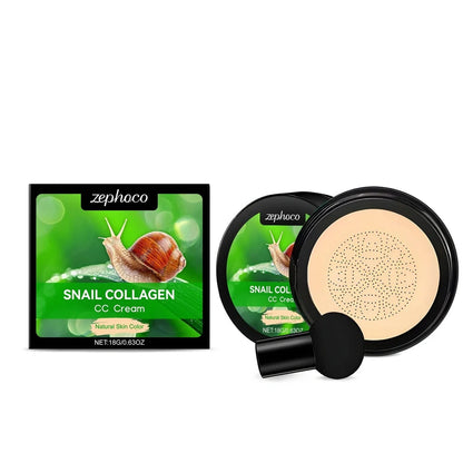 ZEPHOCO CC cream 18g tube with mushroom powder puff in ivory white and natural colour options