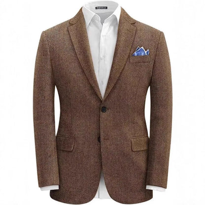 Men's single-breasted herringbone suit jacket, slim fit, brown or grey, sizes XS to 6XL
