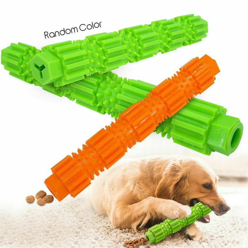 Green and orange rubber dog chew toy with treat dispensing compartment for aggressive chewing dogs