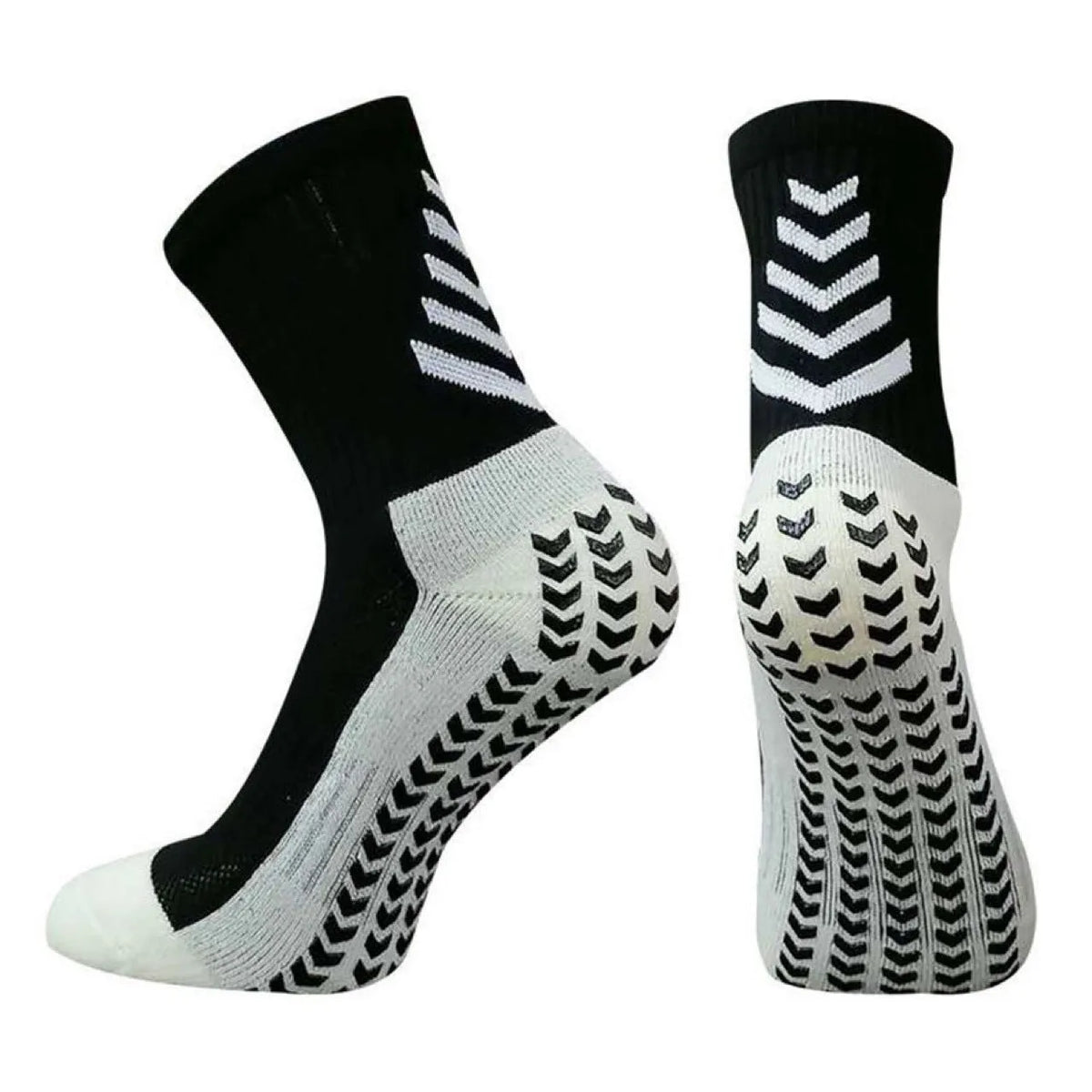 Men's mid-calf athletic football socks with geometric patterns and silicone grip sole