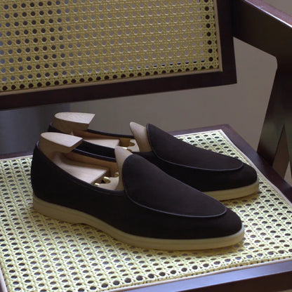 British handmade men's loafers in black full grain leather with TPR sole, low tube sock design