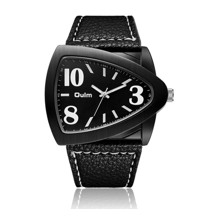 Men's casual wristwatch with a triangular link metal belt and a 9mm thick case