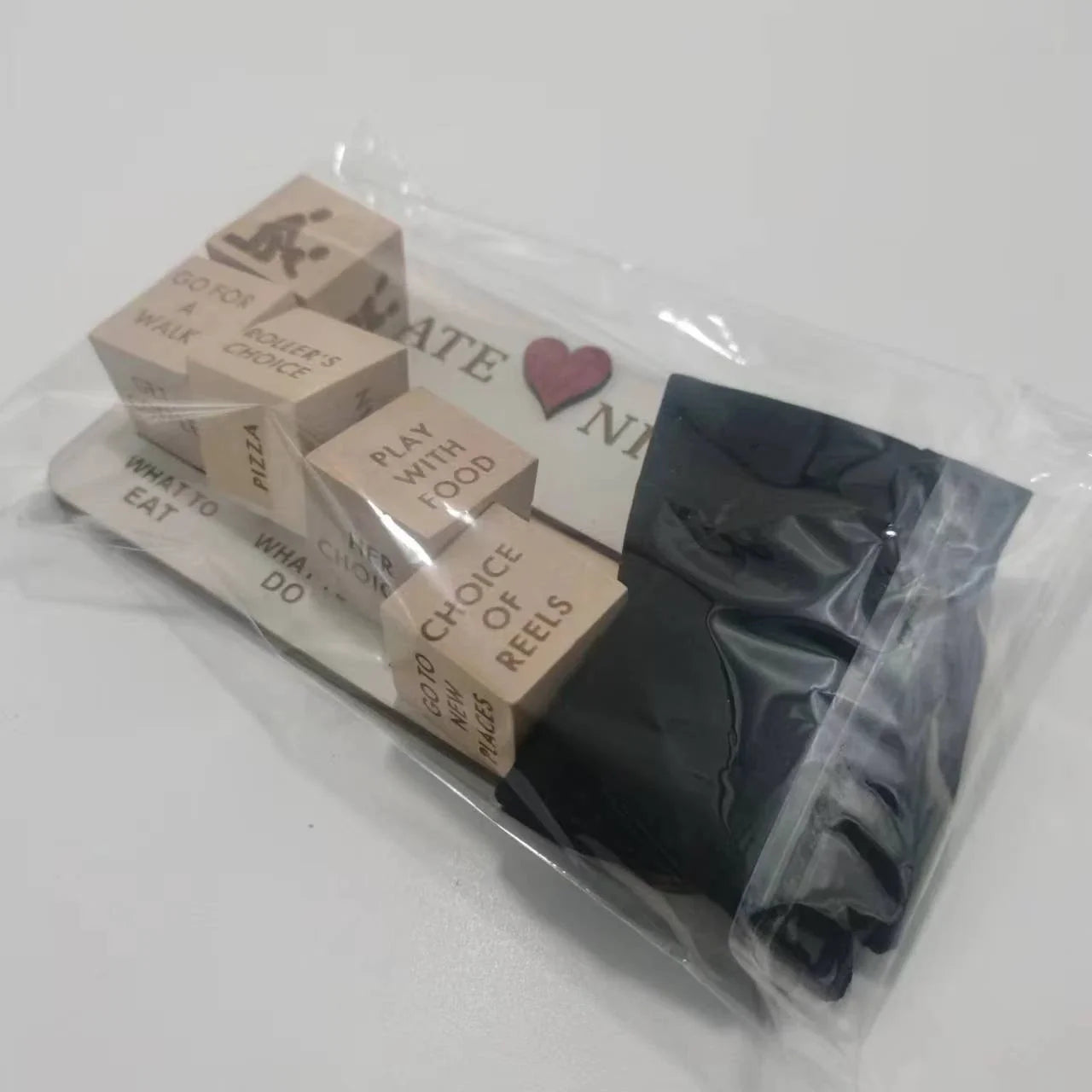 Romantic wooden date night dice set with customizable prompts for couple's adventures