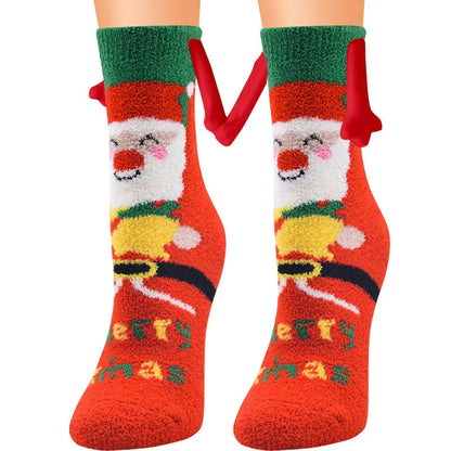 Christmas couple socks with magnetic suction feature for hand holding, in various animal patterns