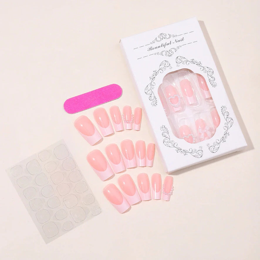 French Love Pearl removable nail stickers with love pattern in XD93 colour, jelly glue, and polish rub for temporary nail art