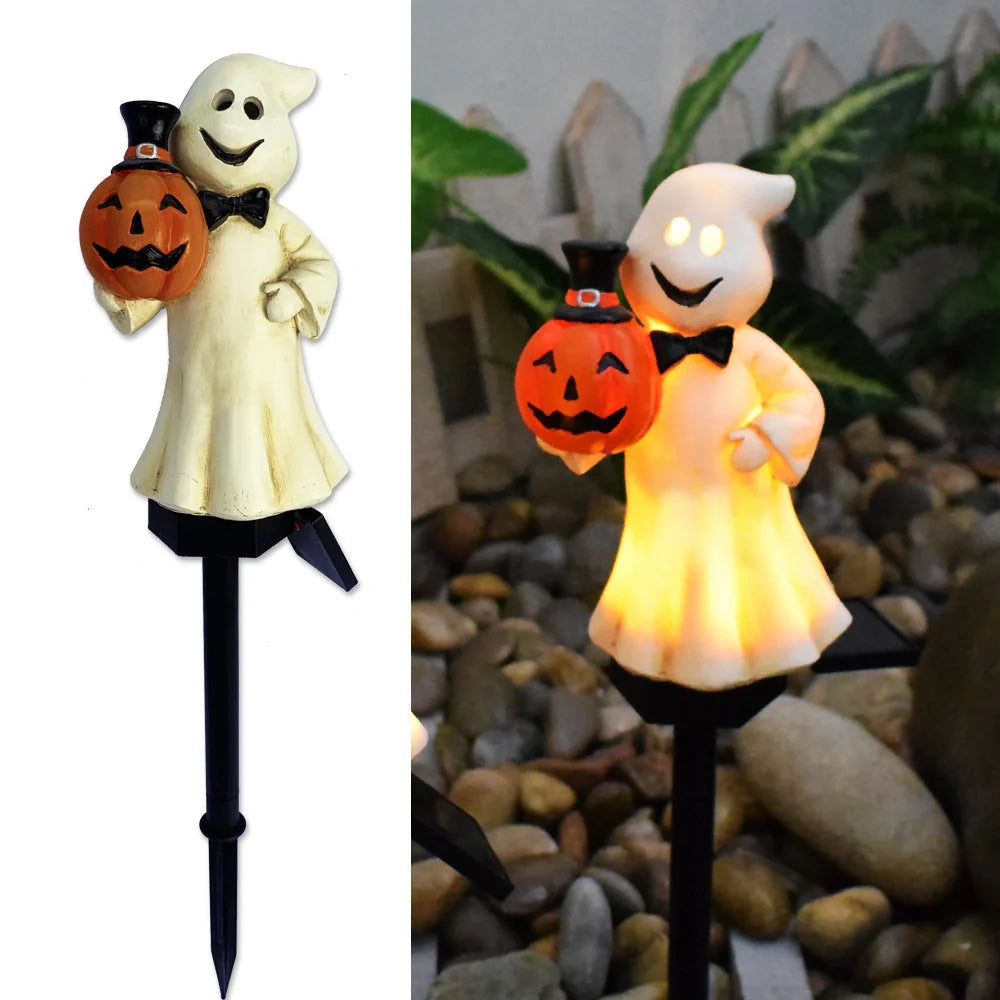 Solar-powered Halloween pumpkin lanterns for garden decoration in six unique designs