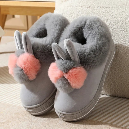 Black, purple and grey high heel thick-soled plush cotton slippers with TPR soles