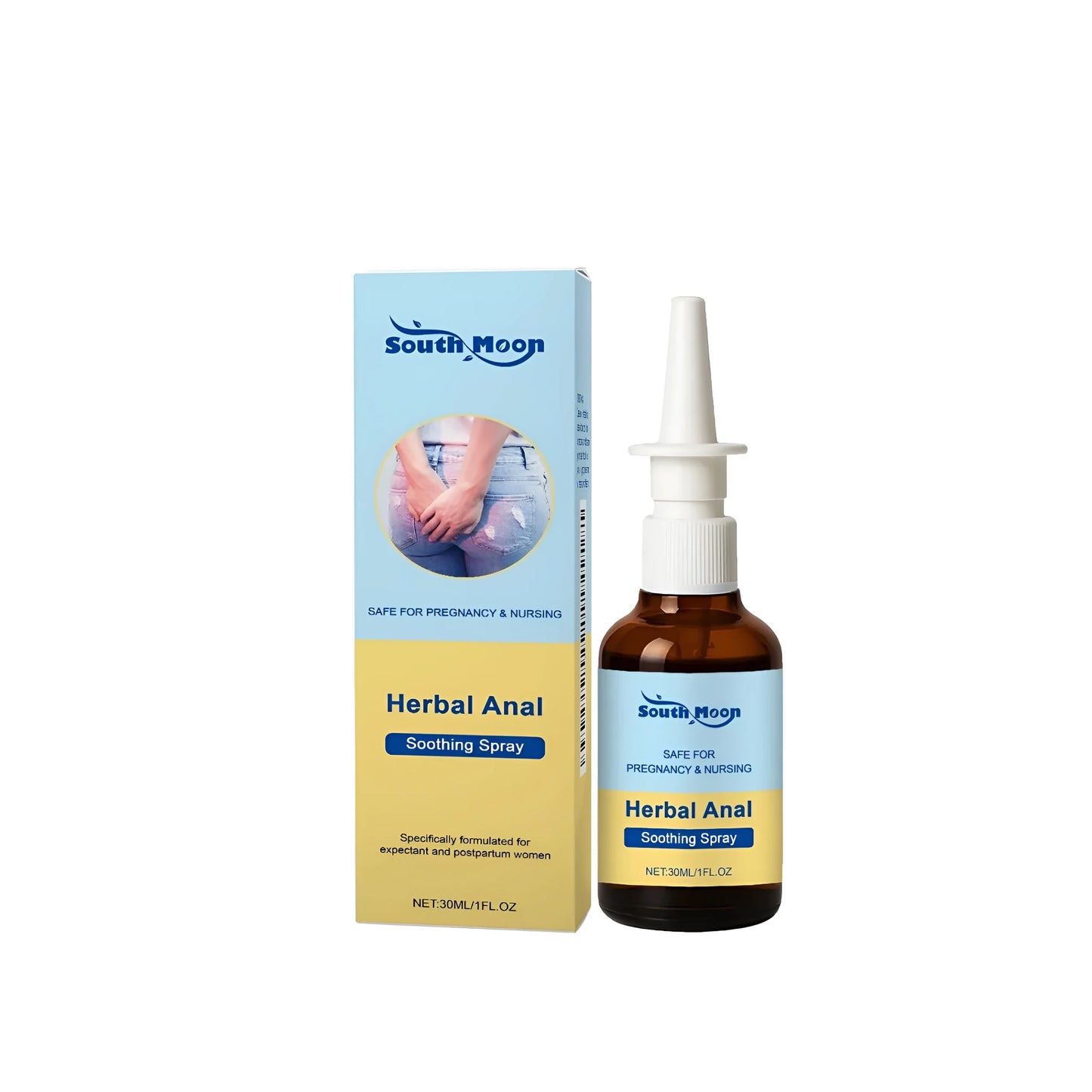 30ml bottle of female perianal soothing spray with spray pump.