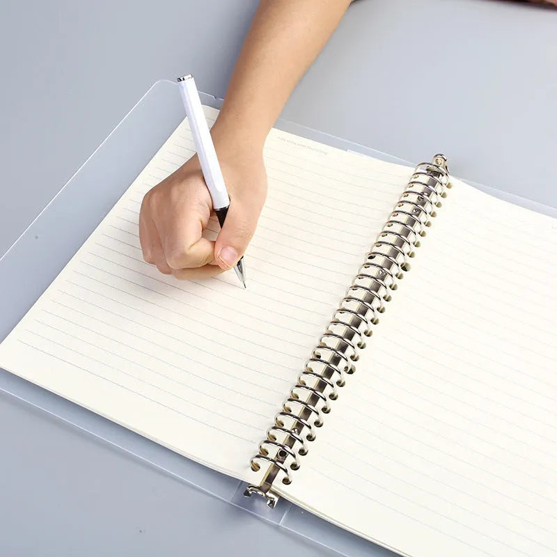 A5 and B5 loose-leaf notebooks with black looped wire binding and horizontal line paper on a PP matte cover.