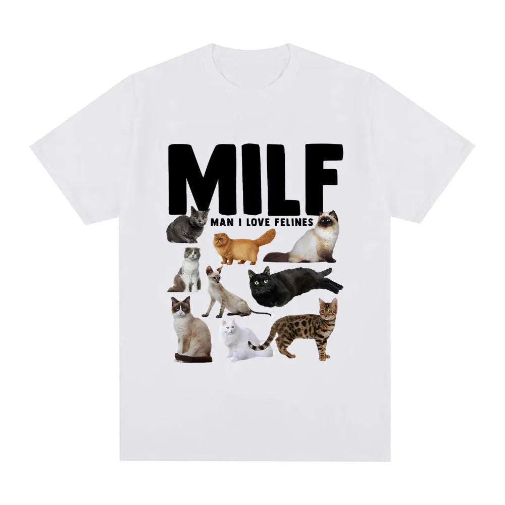 Funny cat lover graphic cotton t-shirt with printed designs in multiple colours