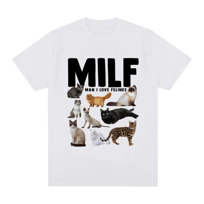 Funny cat lover graphic cotton t-shirt with printed designs in multiple colours
