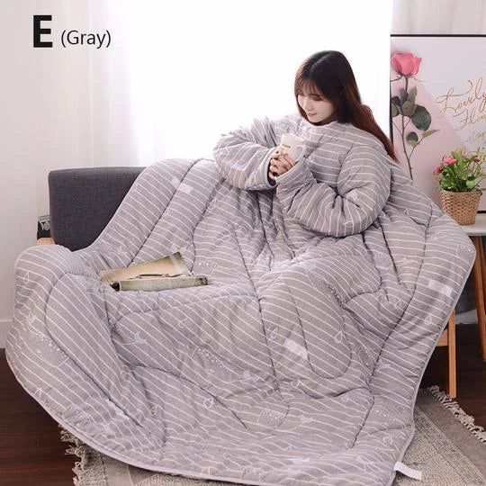 Cozy heated blanket with sleeves for comfortable lounging and hands-free relaxation
