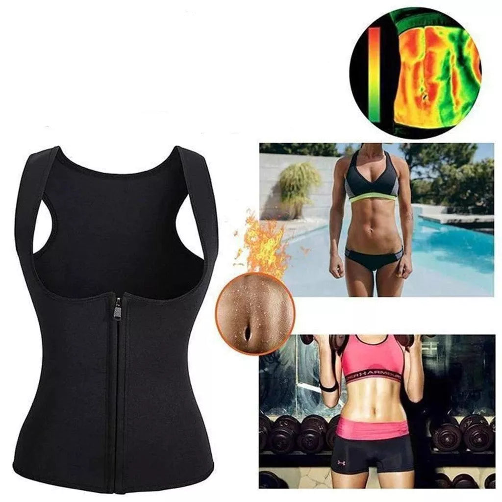 Zipper-style ladies neoprene corset in blue for tummy control and yoga