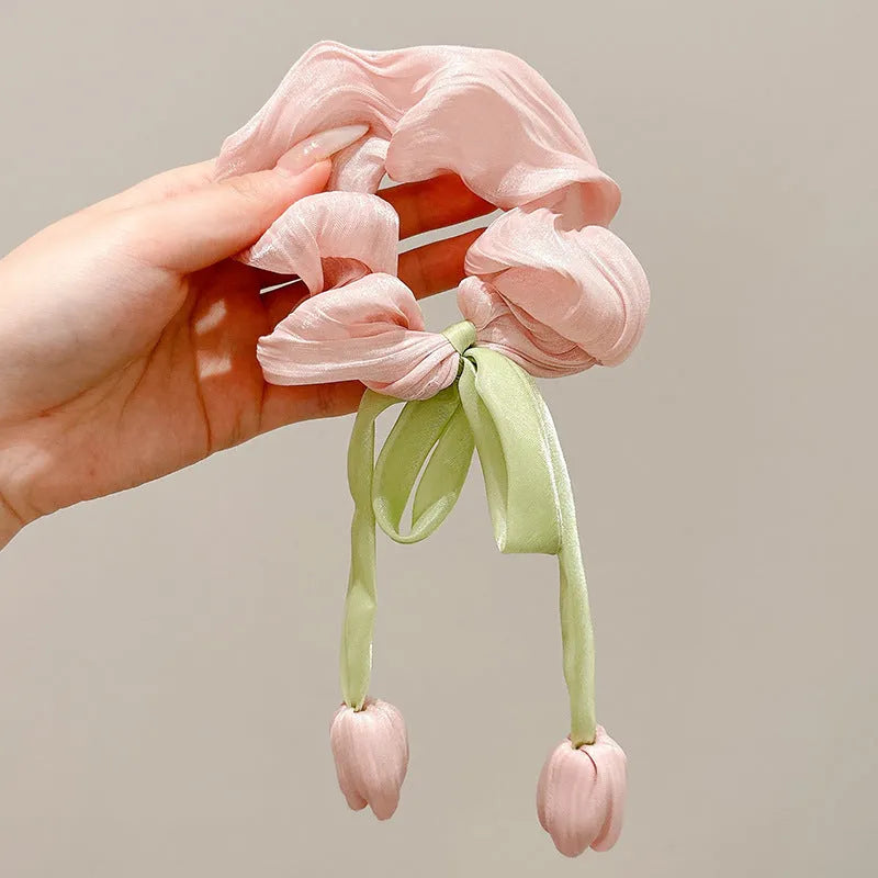 Korean style tulip children's fabric headband in knitted construction with flower detailing