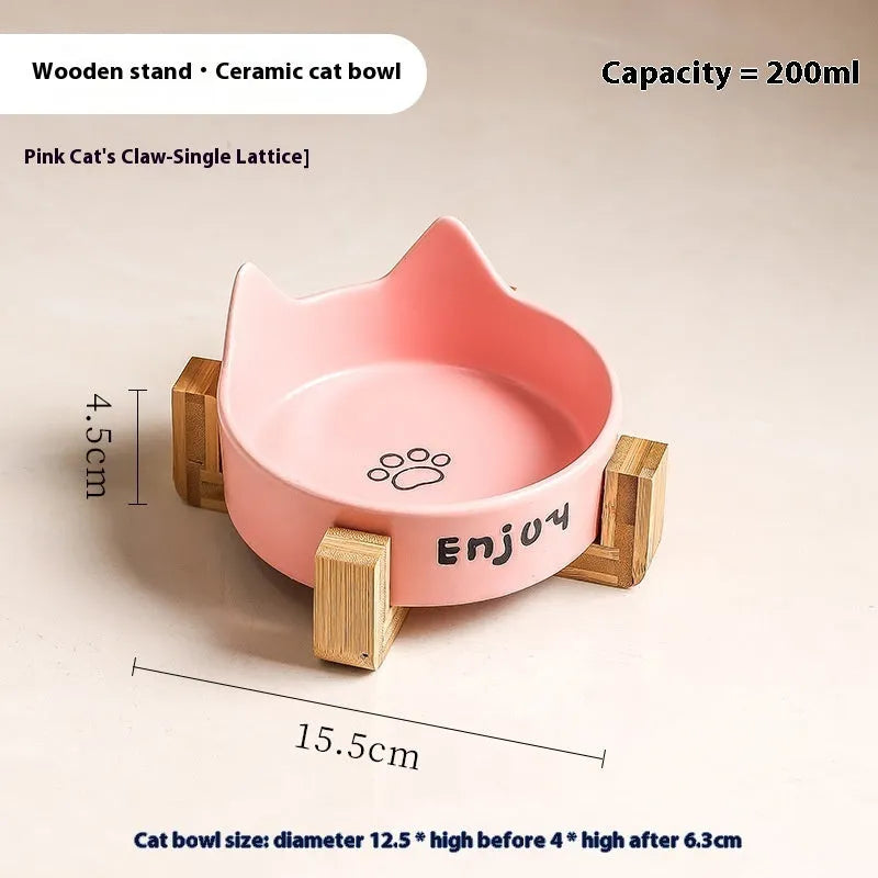 Porcelain cat bowl with cat ear design in 2-in-1 configuration for food and water
