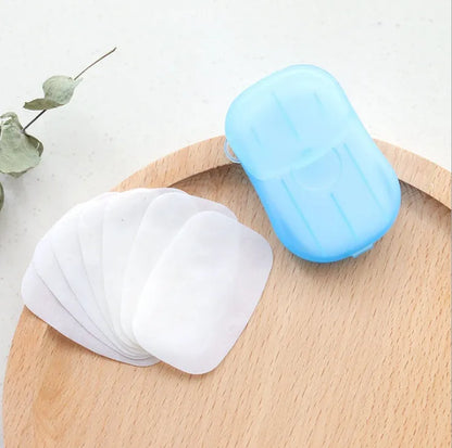 Disposable hand soap paper sheets showing 3.6x5.6cm size and multiple colour options