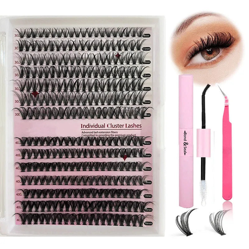 DIY mixed pack of 30D and 40D false cluster eyelashes with tweezers