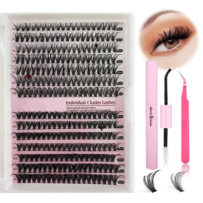 DIY mixed pack of 30D and 40D false cluster eyelashes with tweezers