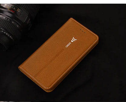 Business wallet phone case for iPhone with card slots in imported PU leather