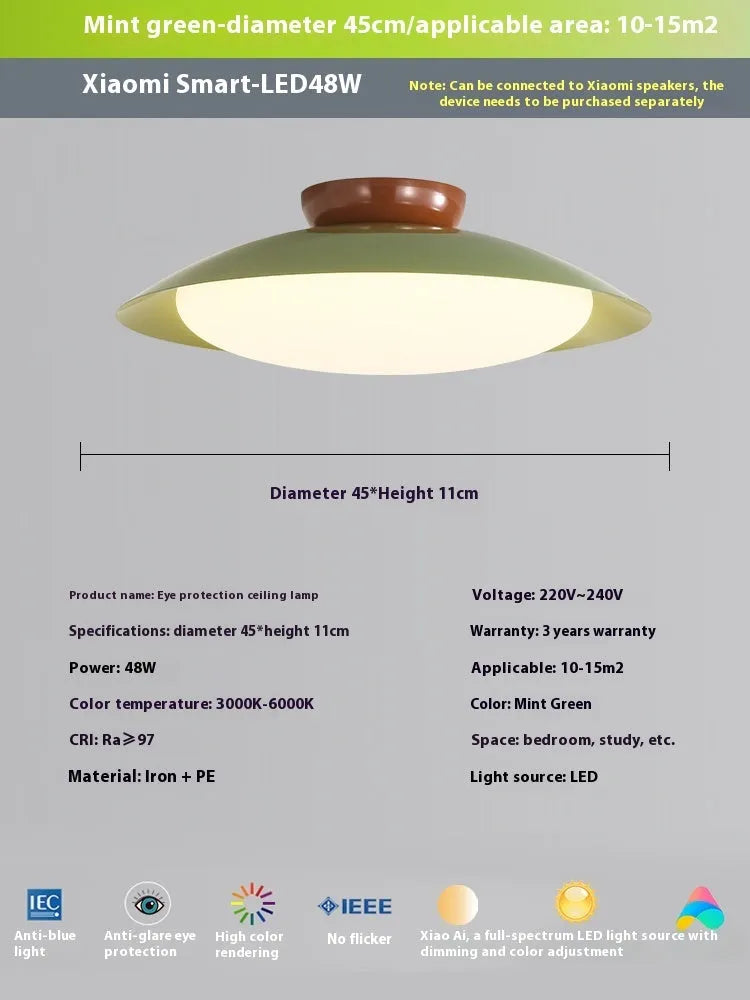Flying saucer ceiling lamp in cream style with iron shade, available in 25cm or 45cm diameter and six colours