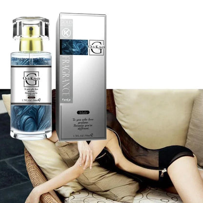 Pheromone perfume bottle with 18-25% floral fragrance concentration in men's and women's formulations