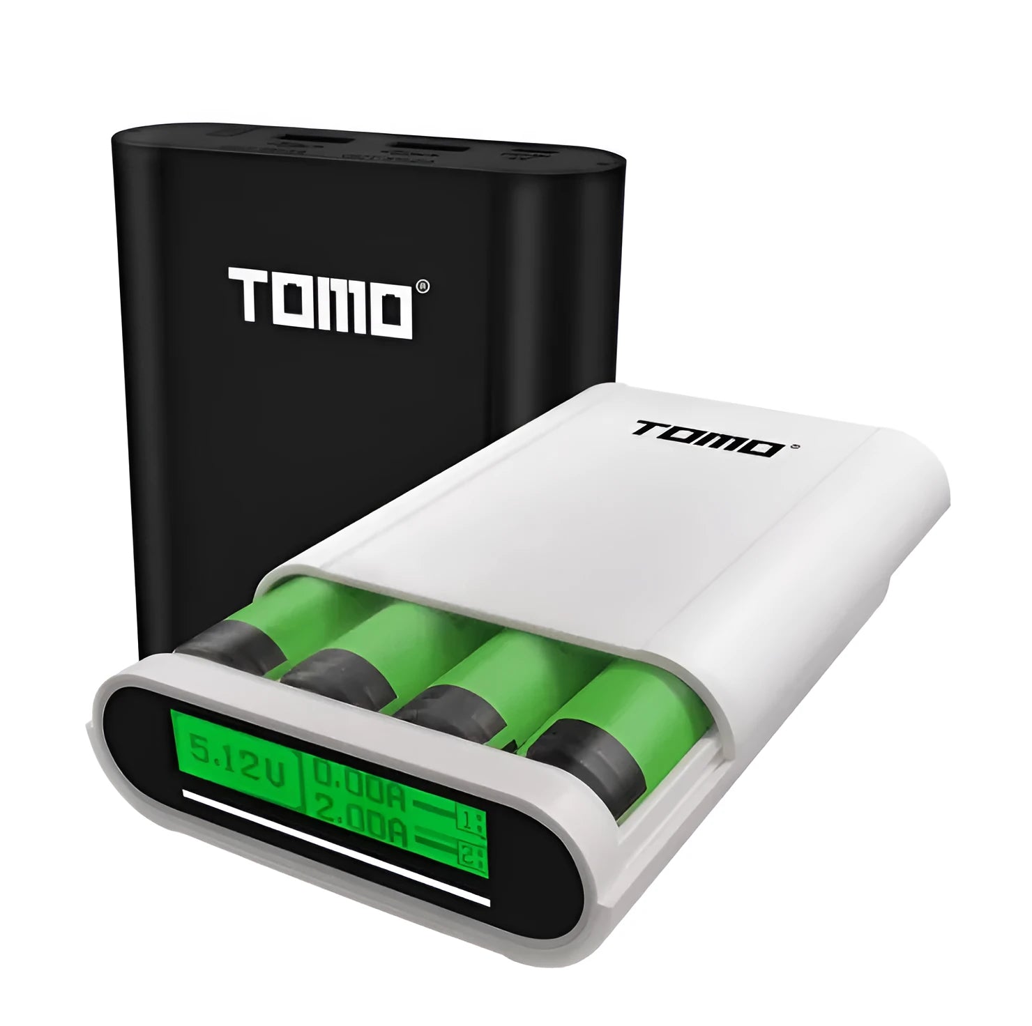 Black DIY mobile power box for 18650 batteries with LCD screen and dual USB ports