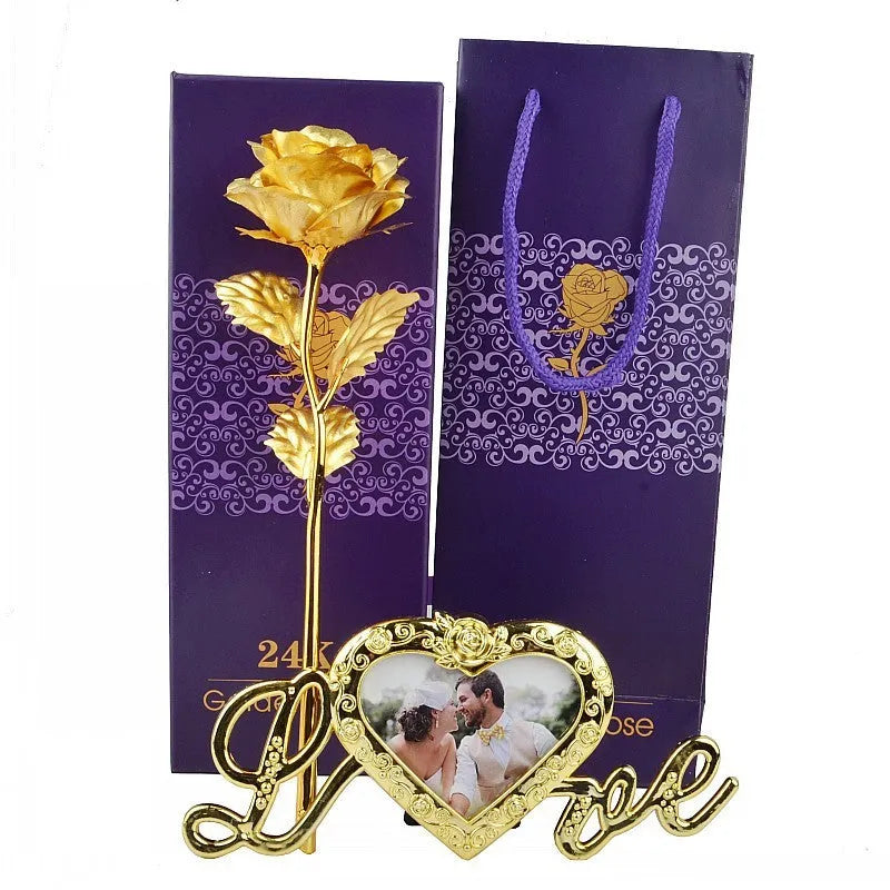 Golden rose artificial flower metal Valentine's gift in gold, red, blue, violet colours