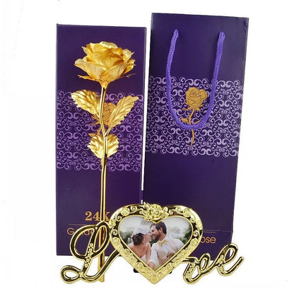 Golden rose artificial flower metal Valentine's gift in gold, red, blue, violet colours
