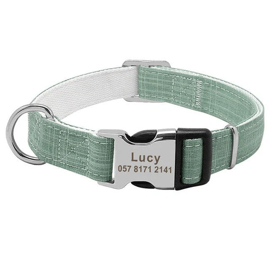 Custom dog collar with engraved tag in various colours and sizes