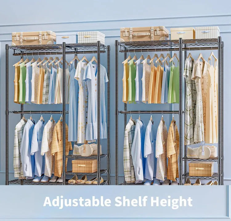 Household floor metal carbon steel storage rack with black modern simplicity style, measuring 175cm height by 40cm width by 192cm length for hanging clothes, trousers, and ties as a freestanding wardrobe organiser