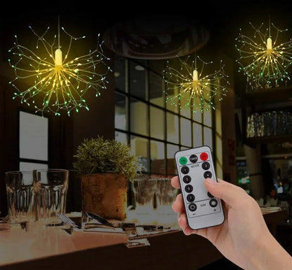 Mesmerizing multicolor LED light string with a fireworks-inspired design, perfect for holiday and party decor.