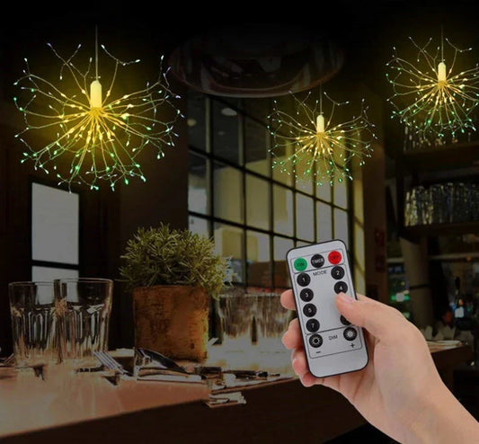 Mesmerizing multicolor LED light string with a fireworks-inspired design, perfect for holiday and party decor.