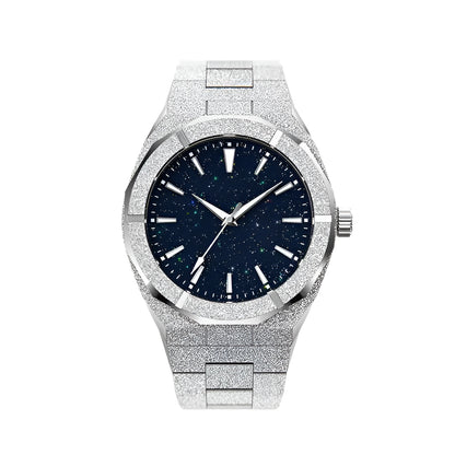 Stainless steel men's waterproof business watch with gold-plated case and 42mm dial
