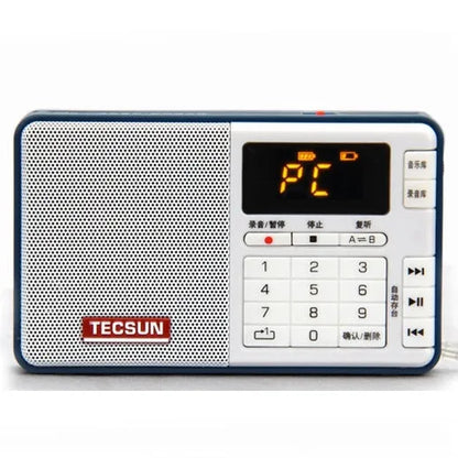 Tecsun Q3 portable digital audio player and FM broadcast recorder in multiple colour options.