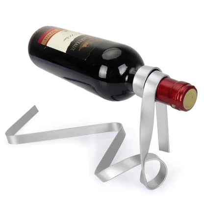 36cm black ribbon wine bottle holder rack creating floating illusion on wall