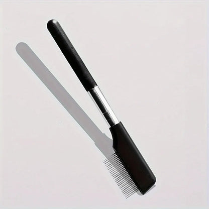 Black dual-head pet grooming brush with soft bristles and a comb for dogs and cats