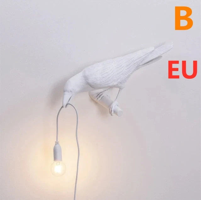 Creative Auspicious Bird Resin Wall Lamp Decoration in white or black