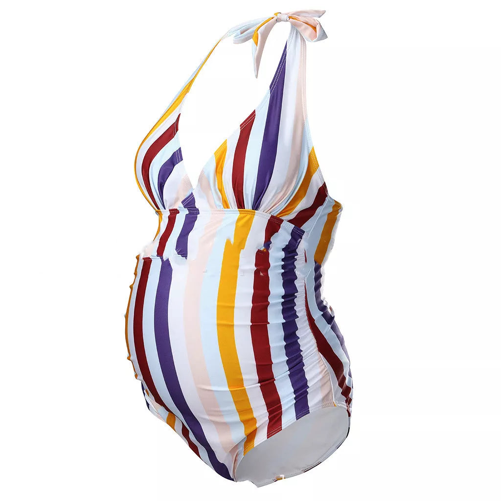Pink printed maternity swimwear with adjustable chest support
