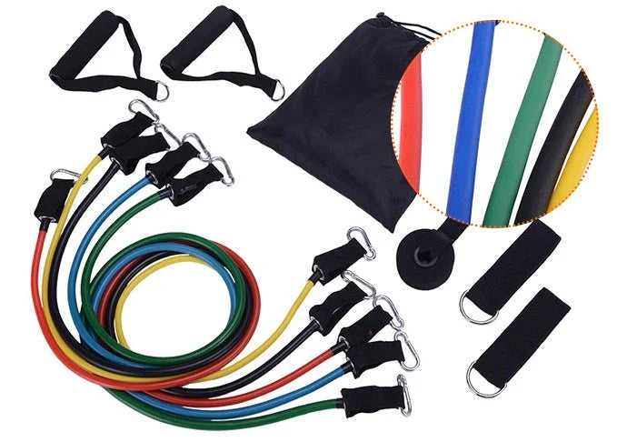 Adjustable resistance bands for full-body toning and strength training at home, featuring various resistance levels and soft foam handles