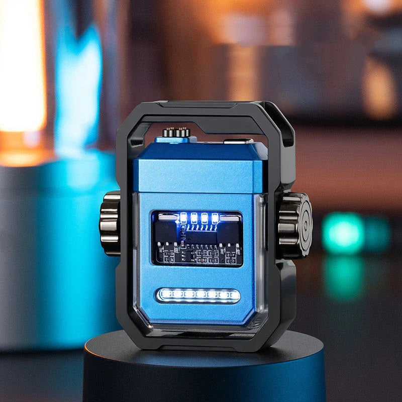 Rechargeable dual-arc windproof lighter with gyroscope decompression mechanism, available in multiple colors