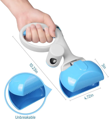 A black ABS plastic pooper scooper with a built-in waste bag holder and a top carrying hook.