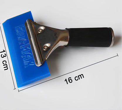 Stainless steel handled car cleaning tools with blue rubber water scraper blade measuring 13x16cm