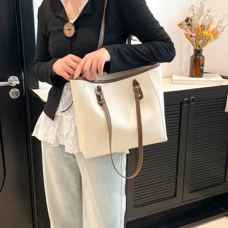 Horizontal square PU leather tote bag with multiple internal compartments in four colour options