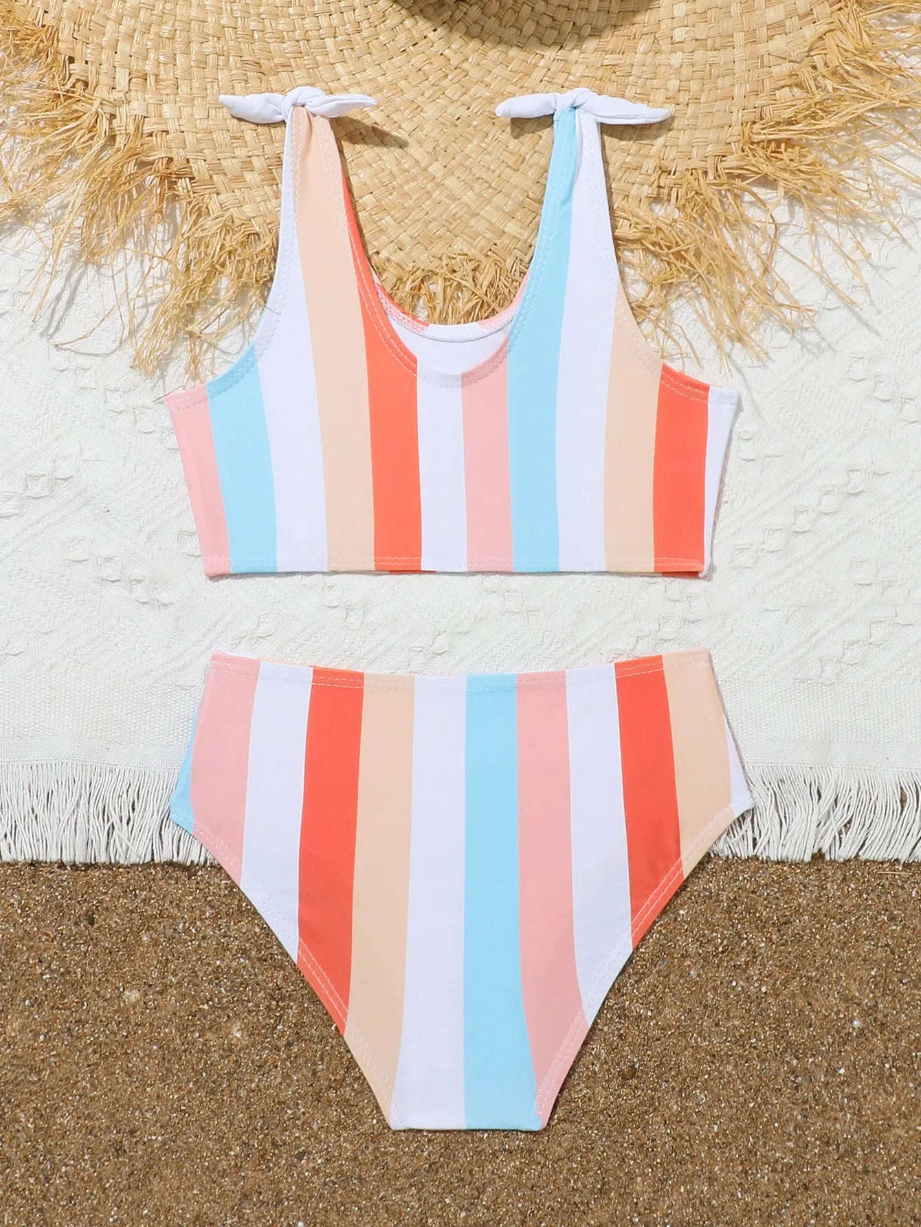 Girls plaid print two-piece swimsuit briefs with bra and panties