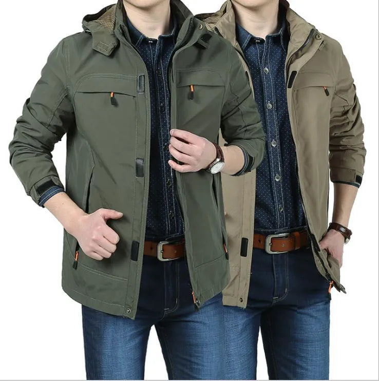 Men's waterproof breathable fleece-lined corduroy jacket in khaki, army green, royal blue, or black, sizes M to 5XL.