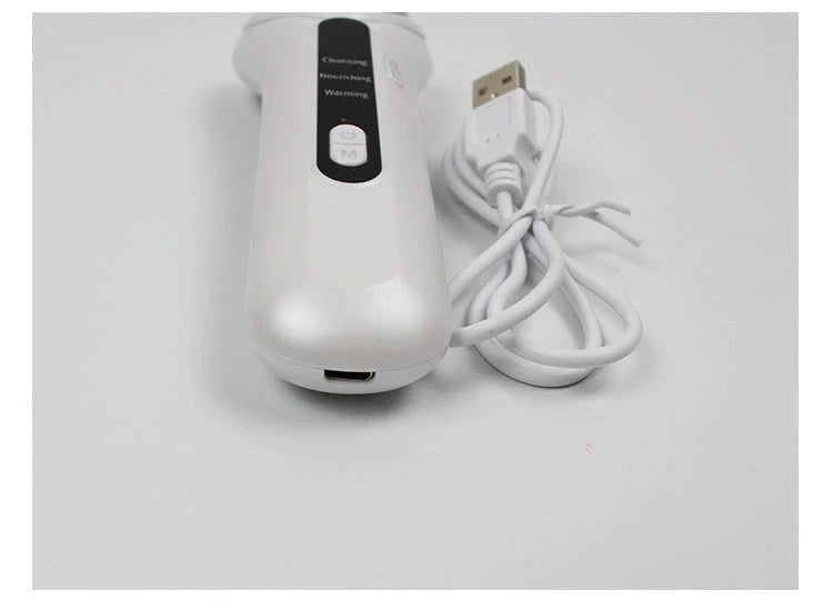 Electric Ultrasonic Facial Beauty Device in white, compact and USB-powered for skincare