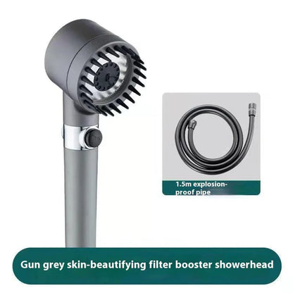 Premium multi-function shower head with rainfall and massage modes, made of durable ABS material and featuring a built-in water filter.