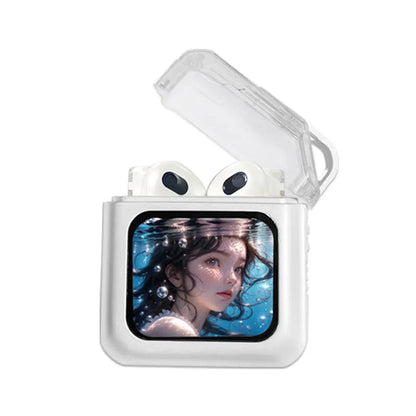 White and grey ANC Bluetooth headset with colour screen display and in-ear design