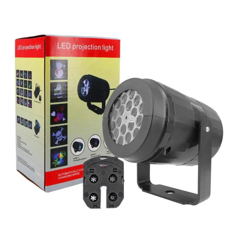 Dazzling LED snowflake projection light with various holiday-themed patterns for festive indoor and outdoor decoration
